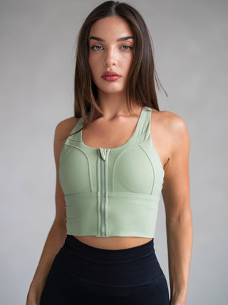 Inspire Zipper Crop Top | Moss